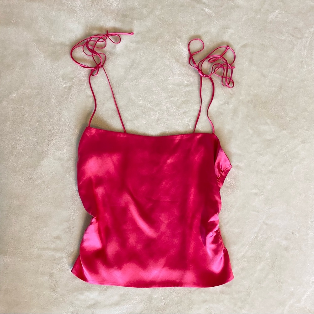 Reformation Lucrezia silk top in Flambé hot pink